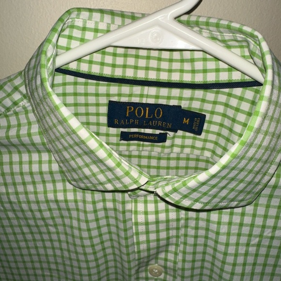 Polo Ralph Lauren Performance Shirt Mens M Green plaid Gingham Button Down - Picture 3 of 7